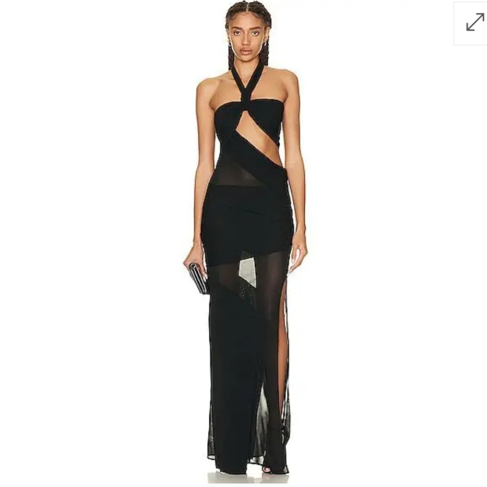 TOM FORD authentic Transparent Cut Out Halter Neck Evening Gown Dress Draped 22